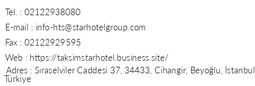 Taksim Star Hotel telefon numaralar, faks, e-mail, posta adresi ve iletiim bilgileri